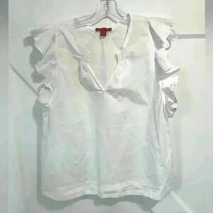 SAKS FIFTH AVENUE COTTON POPOVER TOP WITH RUFFLE AROUND ARM OPENING Sz.S